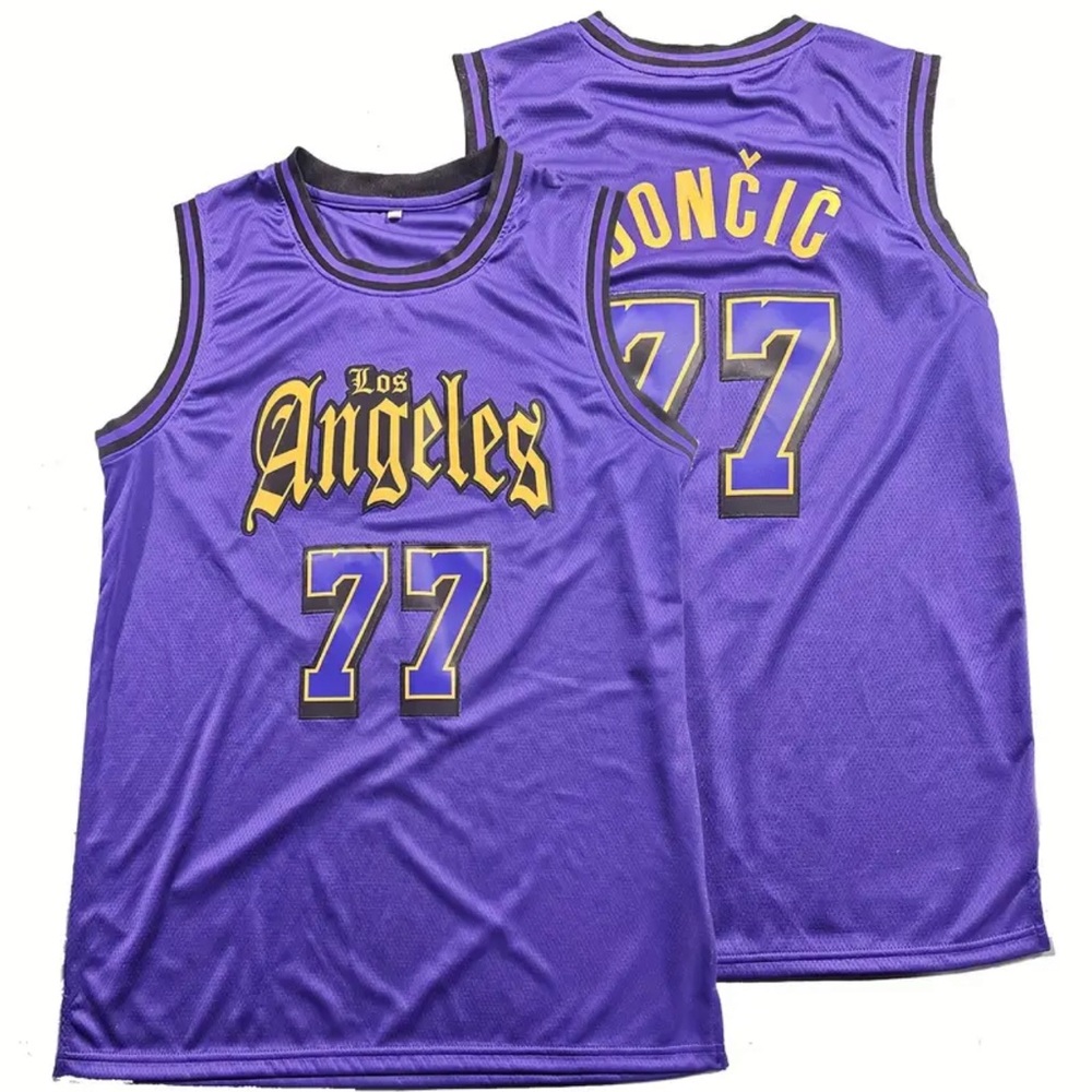 Los Angeles Lakers Luka Doncic Stitched Basketball Jersey Purple Men's - Picture 3 of 10